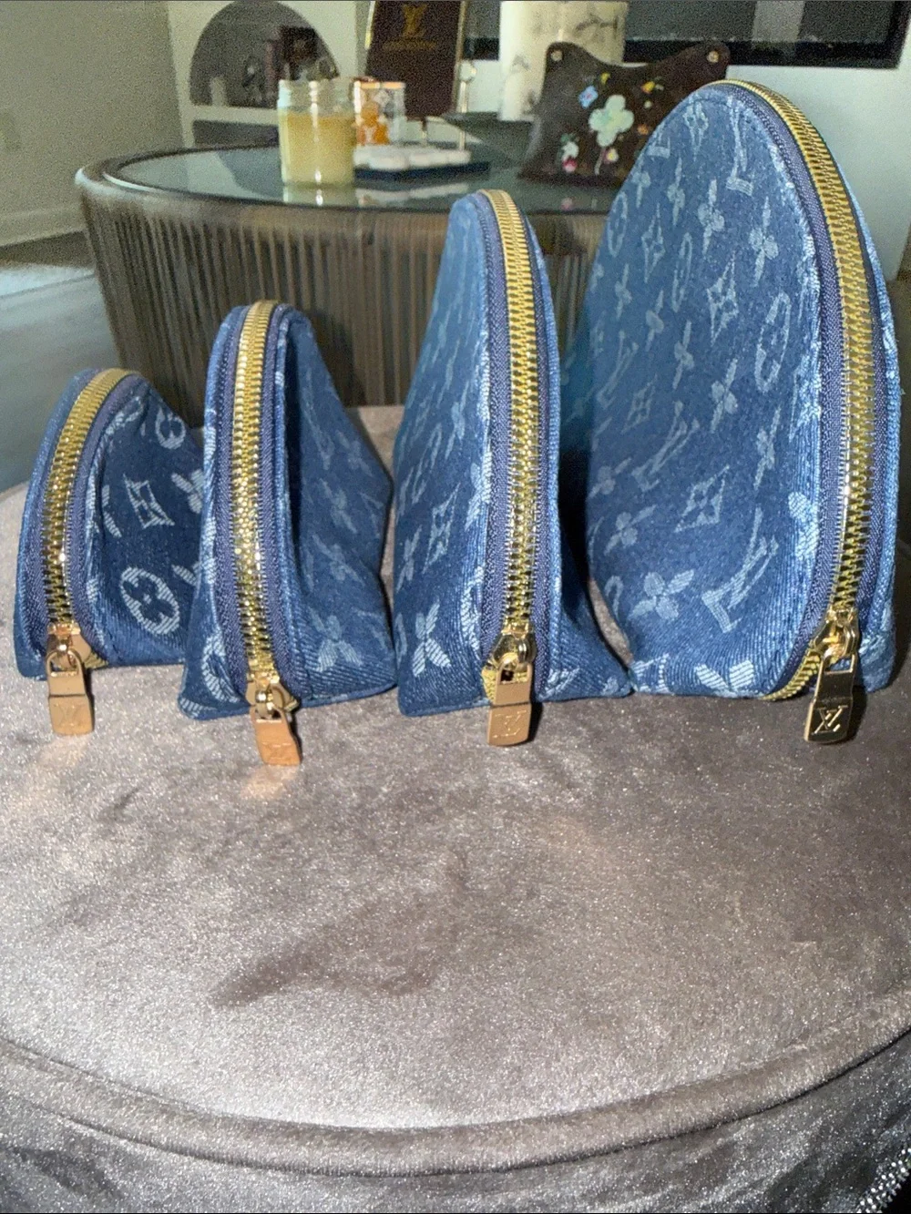 Louis Vuitton Monogram Denim Cosmetic Pouch Set Luxury Designer